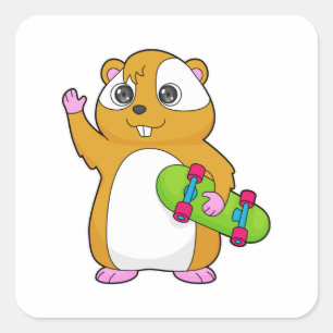 Hamster Skater Skateboard Vierkante Sticker