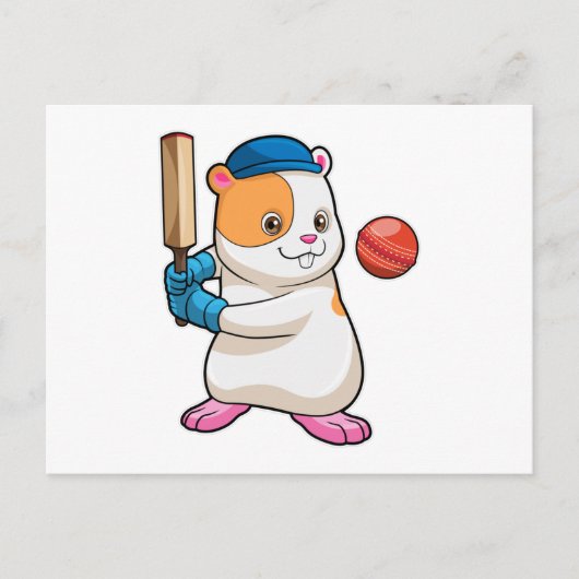 Hamster speelt cricket met cricketbat & -pet briefkaart (Voorkant)