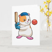 Hamster speelt Cricket met cricketbat & -pet Kaart (Gele Bloem)