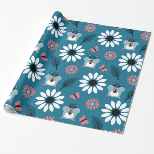 Hamster & Sunflower Naadloos patroon Cadeaupapier (Uitgerold)