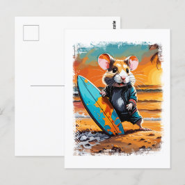Hamster Surfen Schattigee kleurrijke stripillustra Briefkaart