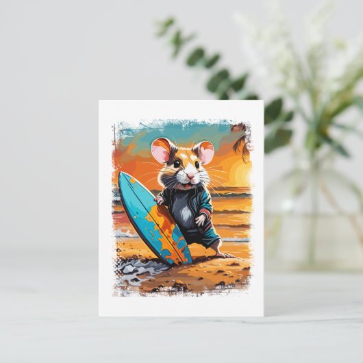 Hamster Surfen Schattigee kleurrijke stripillustra Briefkaart (Staand voorkant)