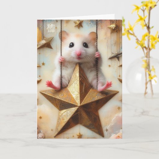 Hamster Swings op Golden Star Schattige Alle geleg Kaart (Gele Bloem)