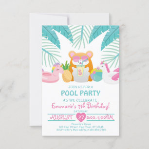 Hamster Tropical Pool Party Invitation Kaart