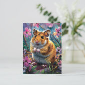 Hamster tussen roze bloemen briefkaart (Staand voorkant)