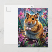 Hamster tussen roze bloemen briefkaart (Voorkant / Achterkant)