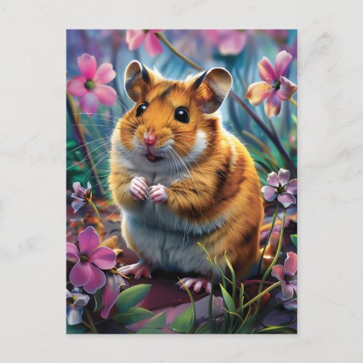 Hamster tussen roze bloemen briefkaart (Voorkant)