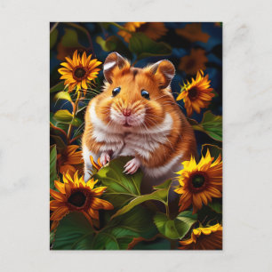Hamster tussen zonnebloemen briefkaart