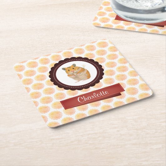 Hamster van rode en roze meisjes kartonnen onderzetters (Schuin)