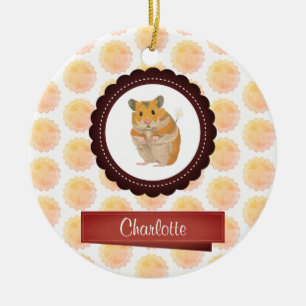 Hamster van rode en roze meisjes keramisch ornament