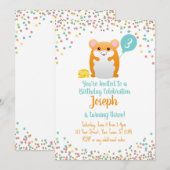 Hamster Verjaardagsfeest Uitnodiging Blauwe Confet (Voorkant / Achterkant)