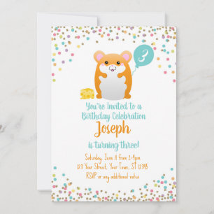 Hamster Verjaardagsfeest Uitnodiging Blauwe Confet