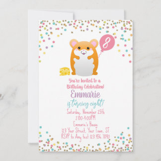 Hamster Verjaardagsfeest Uitnodiging Confetti Glit