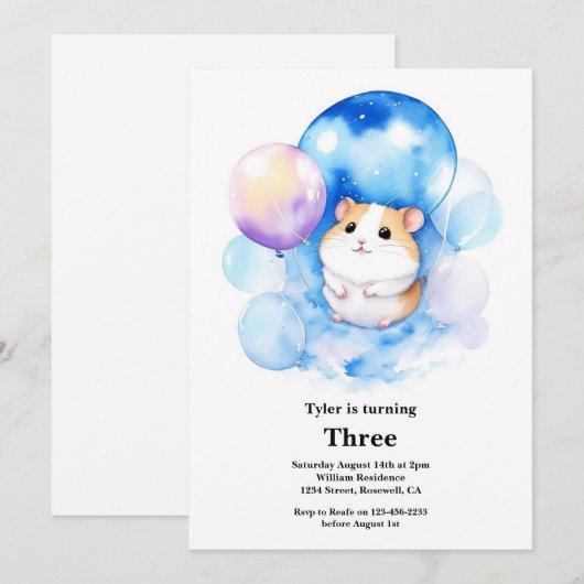 Hamster verjaardagsuitnodiging kaart (Voorkant / Achterkant)