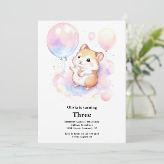 Hamster verjaardagsuitnodiging kaart (Staand voorkant)