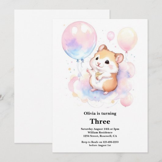 Hamster verjaardagsuitnodiging kaart (Voorkant / Achterkant)