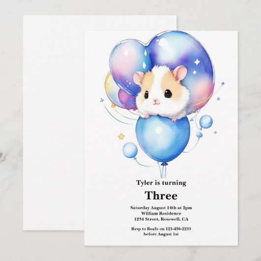 Hamster verjaardagsuitnodiging kaart (Voorkant / Achterkant)