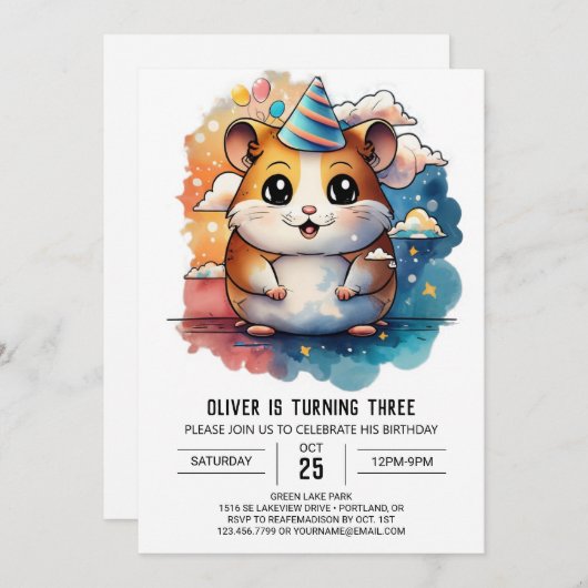 Hamster Vrienden Speelse Verjaardag Kaart (Voorkant / Achterkant)