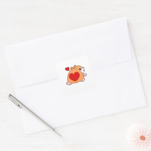 Hamster with Heart Vierkante Sticker (Envelop)