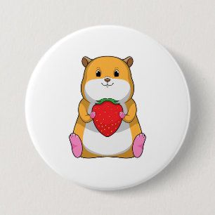 Hamster with Strawberry Ronde Button 7,6 Cm