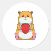 Hamster with Strawberry Ronde Sticker (Voorkant)