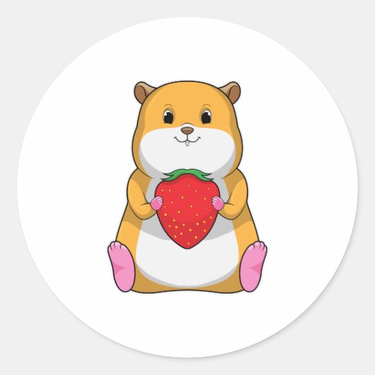 Hamster with Strawberry Ronde Sticker (Voorkant)