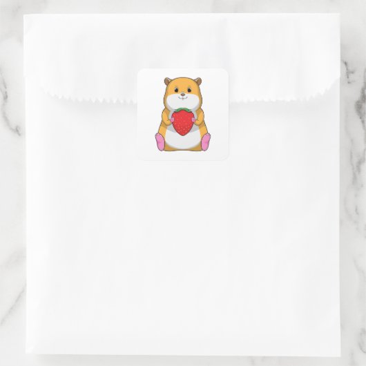 Hamster with Strawberry Vierkante Sticker (Tas)