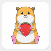 Hamster with Strawberry Vierkante Sticker (Voorkant)