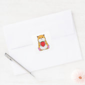 Hamster with Strawberry Vierkante Sticker (Envelop)