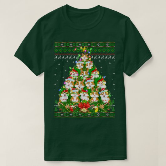 Hamster Xmas Lighting Tree Santa Hamster Ugly Chri T-shirt (Design voorkant)