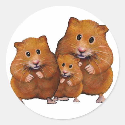 Hamsterfamilie van drie: Schattige: Kleurpotlood Ronde Sticker (Voorkant)