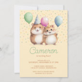 Hamsters & Balloons kind verjaardagsfeest Kaart (Voorkant)