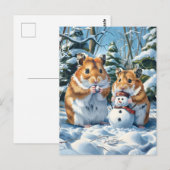 Hamsters en Sneeuwman Briefkaart (Voorkant / Achterkant)