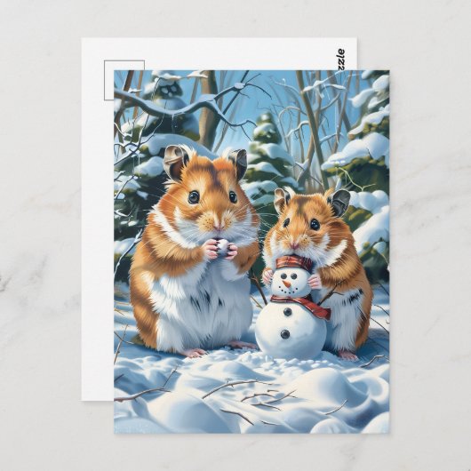 Hamsters en Sneeuwman Briefkaart (Voorkant / Achterkant)