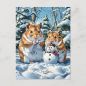 Hamsters en Sneeuwman Briefkaart (Voorkant)