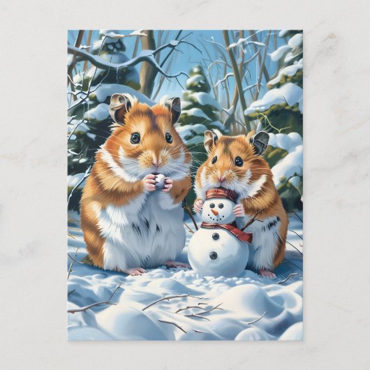 Hamsters en Sneeuwman Briefkaart (Voorkant)