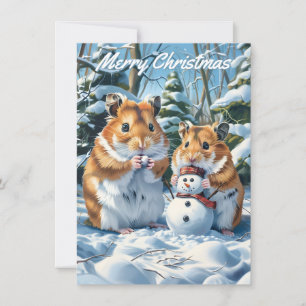 Hamsters en Sneeuwman Kerst Notitiekaartje