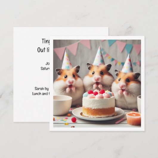 Hamsters eten taart verjaardag uitnodiging (Voorkant / Achterkant)