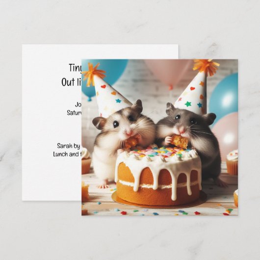 Hamsters eten taart verjaardag uitnodiging (Voorkant / Achterkant)
