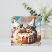 Hamsters eten taart verjaardag uitnodiging (Staand voorkant)