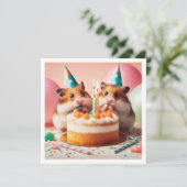 Hamsters eten taart verjaardag uitnodiging (Staand voorkant)