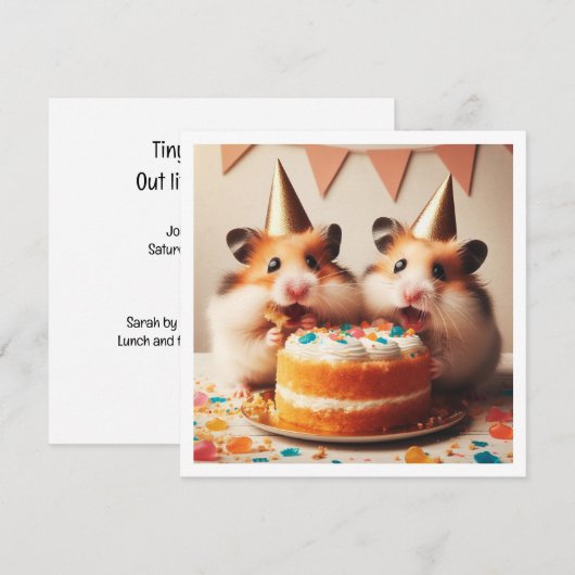 Hamsters eten taart verjaardag uitnodiging (Voorkant / Achterkant)