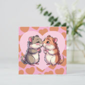 Hamsters kussen Valentijnsdag Harten houden van Ka Feestdagenkaart (Staand voorkant)