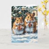 Hamsters met kerstcadeaus kaart (Gele Bloem)