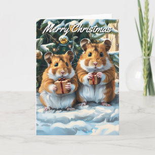 Hamsters met kerstcadeaus kaart