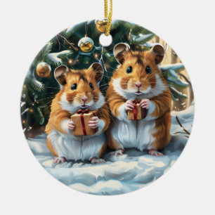 Hamsters met kerstcadeaus keramisch ornament