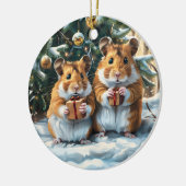 Hamsters met kerstcadeaus keramisch ornament (Links)