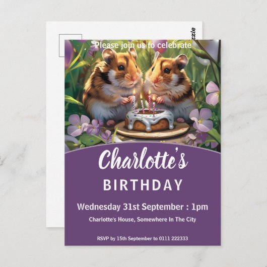 Hamsters Uitnodiging voor verjaardagsfeest (Voorkant / Achterkant)