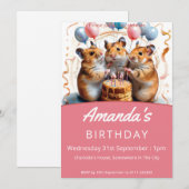 Hamsters verjaardagsfeestje kaart (Voorkant / Achterkant)