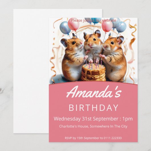 Hamsters verjaardagsfeestje kaart (Voorkant / Achterkant)